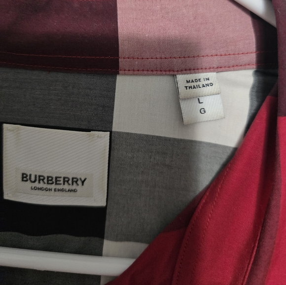 Burberry Check Stretch Cotton Poplin Shirt Red Multicolor Long Sleeve. Large - Picture 5 of 11